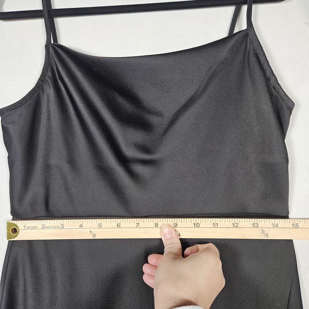 Anthropologie BHLDN Dress 8 Cali Satin Black Midi Slip Strappy Bridesmaid Prom - Picture 6 of 16